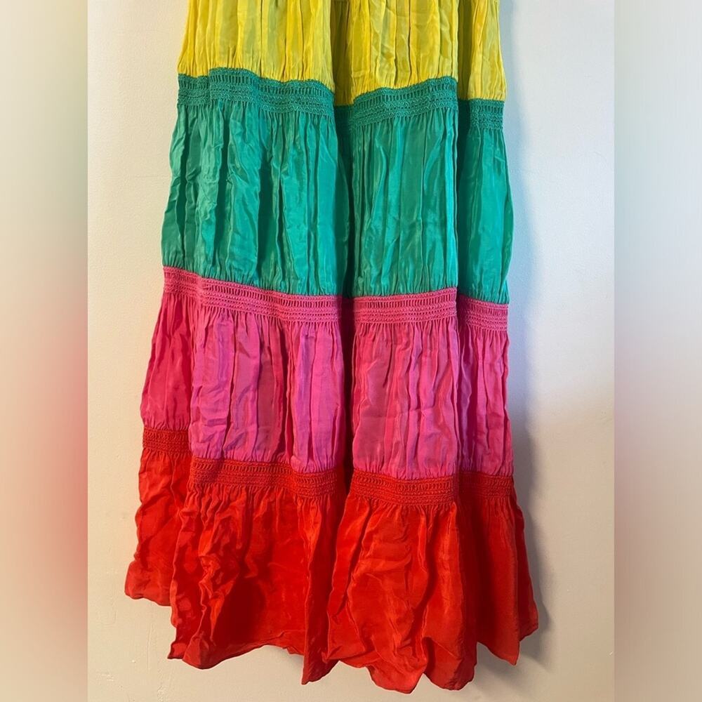 ALICE + OLIVIA Kia Rainbow Tiered Maxi Dress | Colorblock Resort Statement - Picture 7 of 10